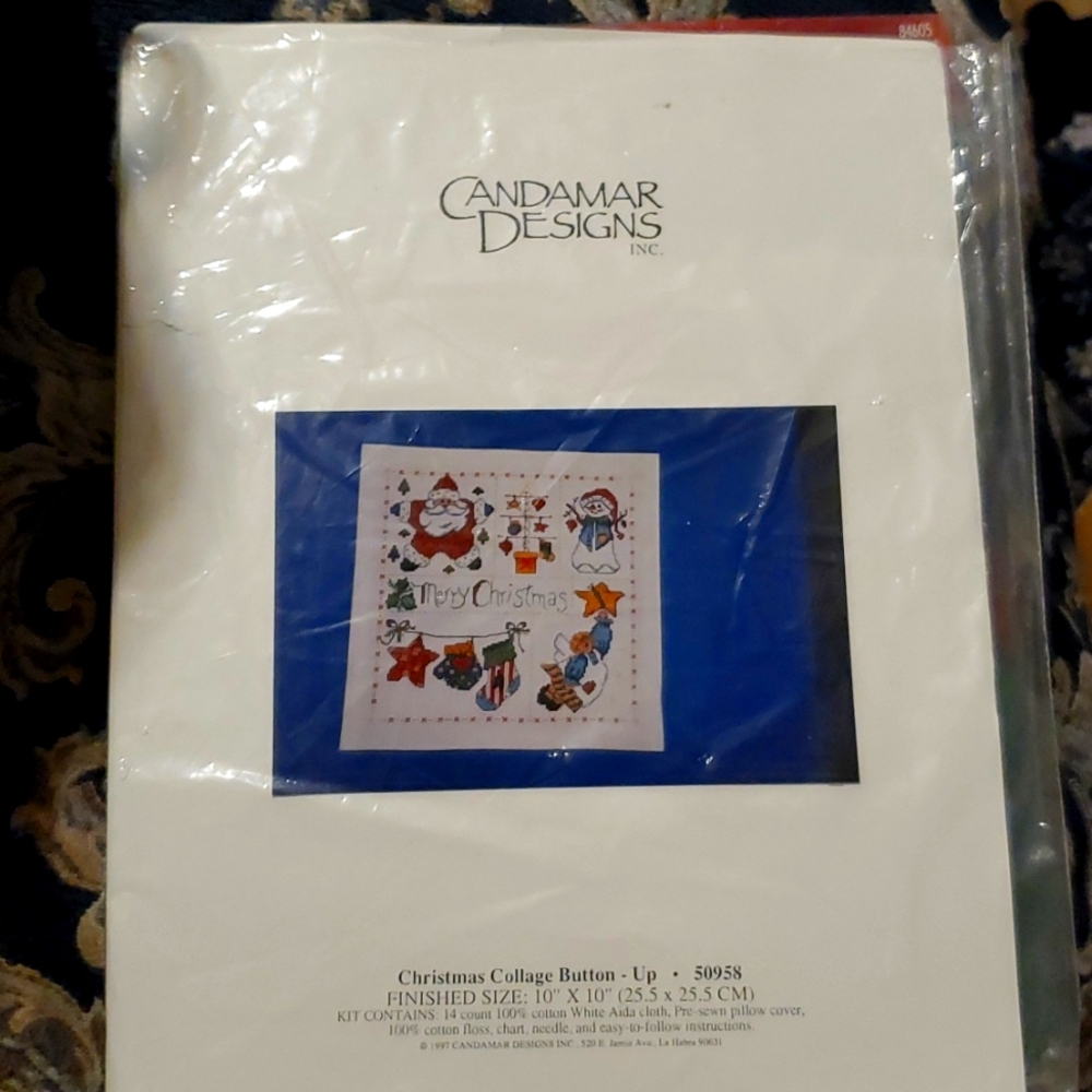 Candamar Designs Counted Cross Stitch Kit #50958 CHRISTMAS COLLAGE BUTTON-UP